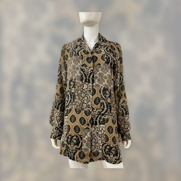 80's Disco Fever Caviar polyester Blouse ~ Boho, Hipster XL - Picture 4 of 4